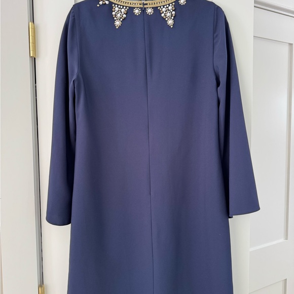 Lilly Pulitzer Anastasia Stretch Shift Dress True Navy Beaded Neckline - Picture 9 of 9